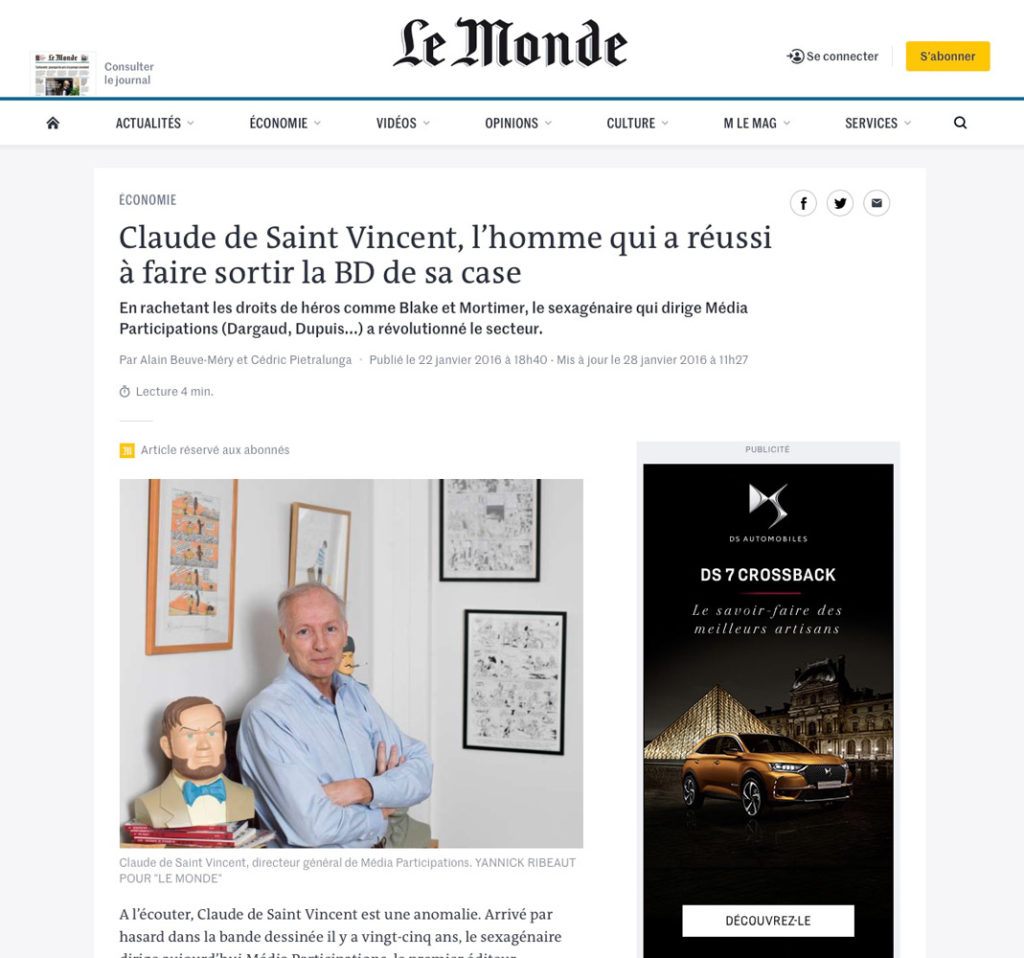 Claude de Saint Vincent photo Yannick Ribeaut, journal Le Monde